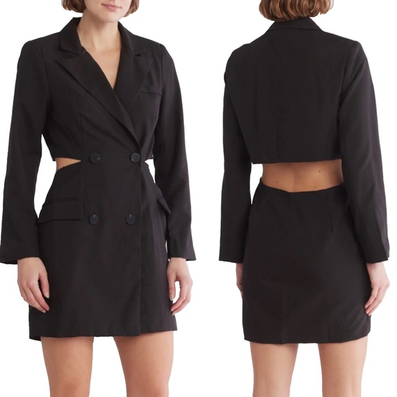 NEW KNOW ONE CARES Black OPEN BACK Blazer TUXEDO Crepe COCKTAIL Mini DRESS M - Picture 2 of 11